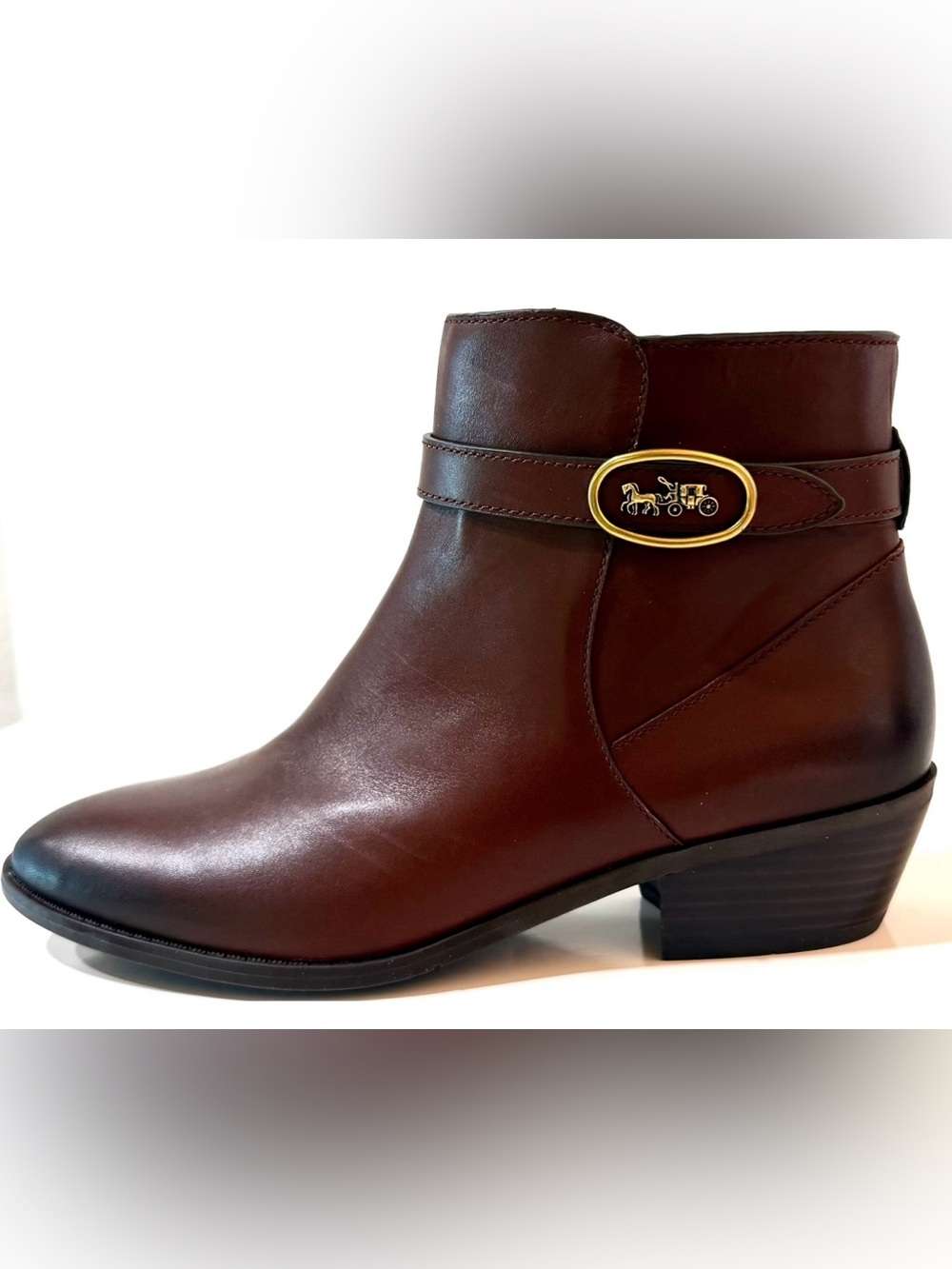 Coach Dylan Leather Ankle Boots Walnut Brown Size 9.5 NIB
